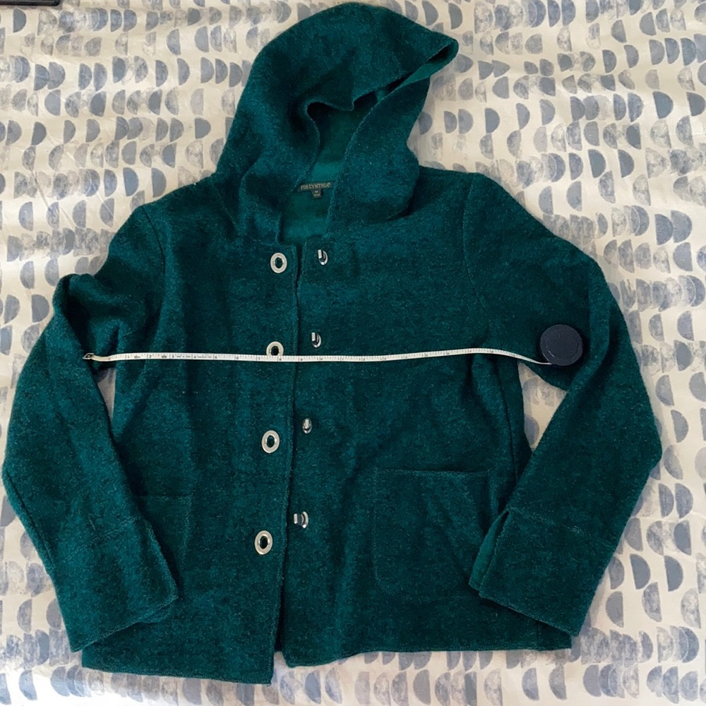 Hooded Cardigan Green Wool Blend Size M Pockets!